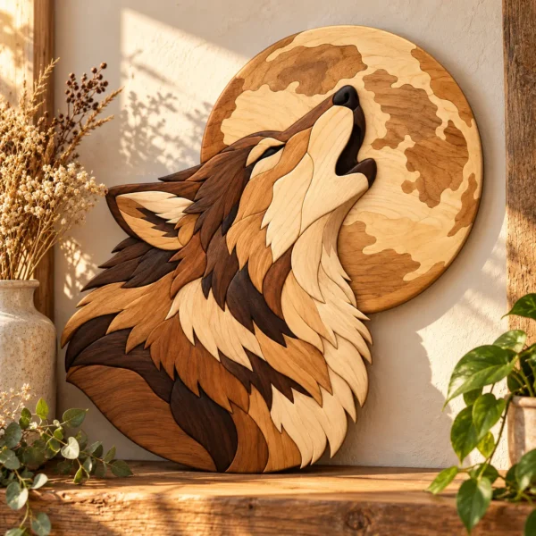 Howling Wolf and Moon Intarsia Pattern intarsia pattern